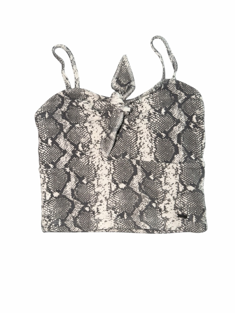 Hollister Snake-Print Tie Detail Crop Top in Black & Cream
